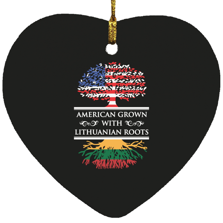 American Grown Lithuanian Roots - MDF Heart Ornament