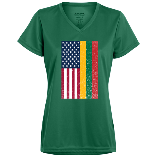 USA Lithuania Flag - Women's Augusta Activewear V-Neck Tee