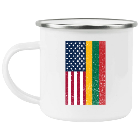 USA Lithuania Flag - 12 oz. Enamel Camping Mug