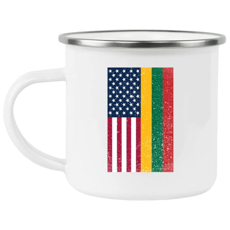 USA Lithuania Flag - 12 oz. Enamel Camping Mug
