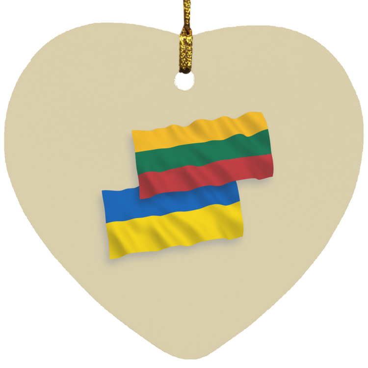 Lithuania Ukraine Flag - MDF Heart Ornament