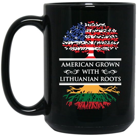American Grown Lithuanian Roots - 15 oz. Black Ceramic Mug