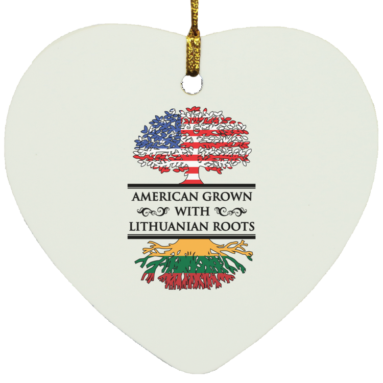American Grown Lithuanian Roots - MDF Heart Ornament