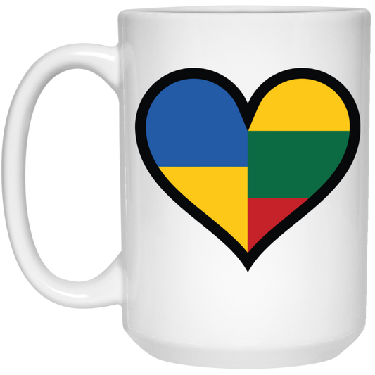 Lithuania Ukraine Heart - 15 oz. White Ceramic Mug