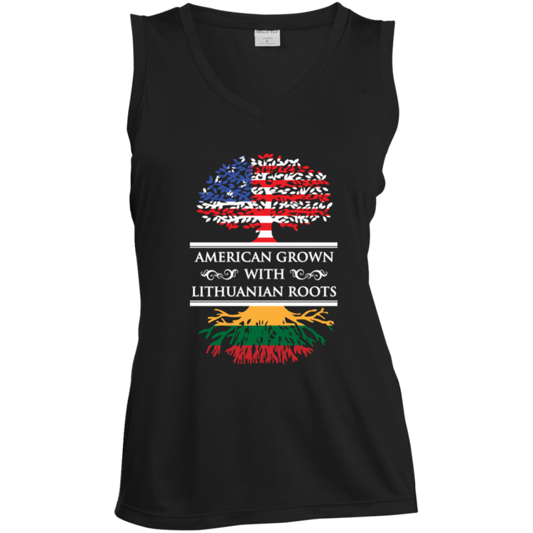American Grown Lithuanian Roots - Women's Sleeveless V-Neck Activewear Tee