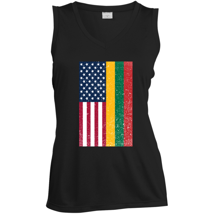 USA Lithuania Flag - Women's Sleeveless V-Neck Activewear Tee