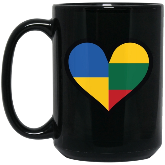 Lithuania Ukraine Heart - 15 oz. Black Ceramic Mug