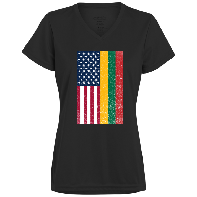 USA Lithuania Flag - Women's Augusta Activewear V-Neck Tee