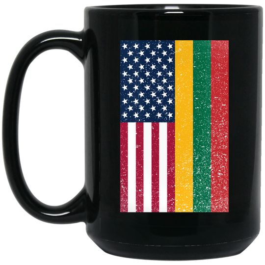 USA Lithuania Flag - 15 oz. Black Ceramic Mug