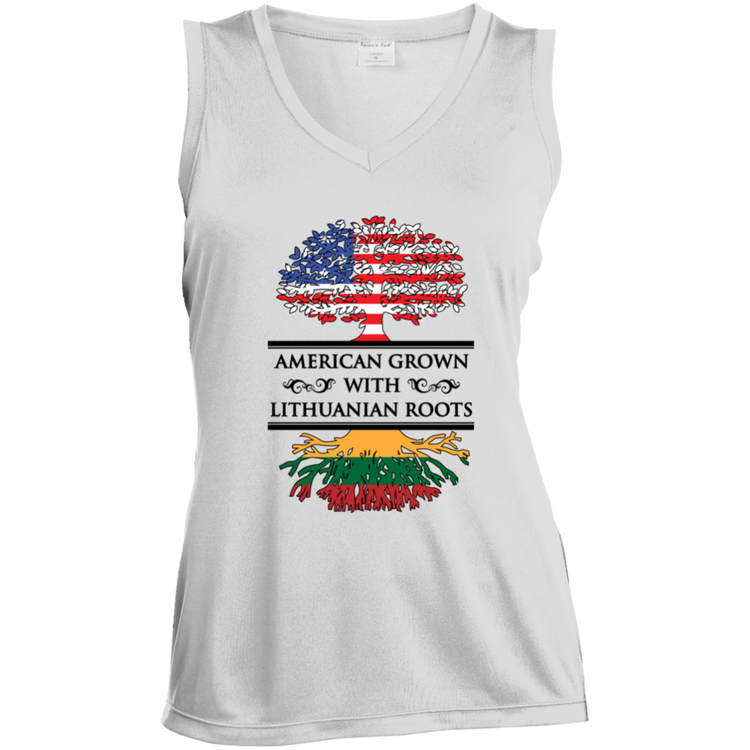 American Grown Lithuanian Roots - Women's Sleeveless V-Neck Activewear Tee
